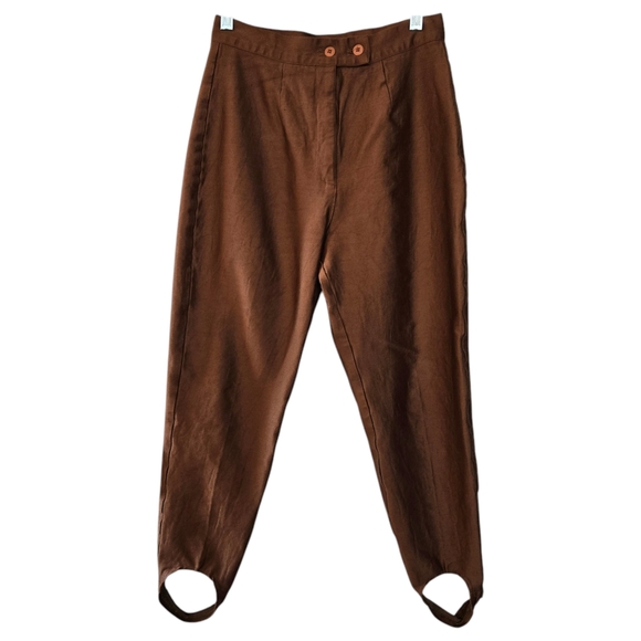 Vintage JouJou Stirrup Pants Size XXS Brown Sateen 80s Retro New Wave Waist 24" - Picture 1 of 13